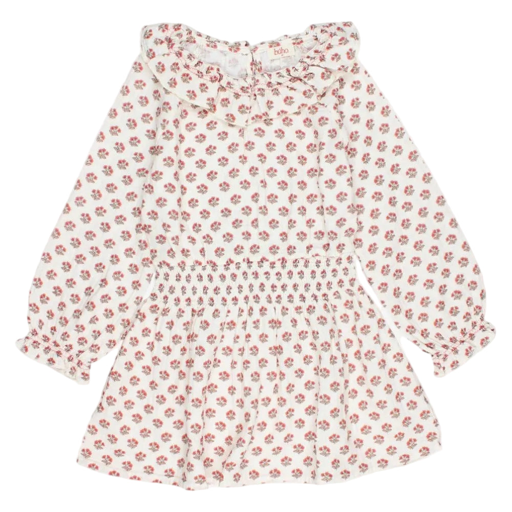 Búho Chic Dress Ecru mit Blumen – Produktansicht von vorne