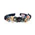Haarreif in Dunkelblau mit Blumen und Glitzersteinen