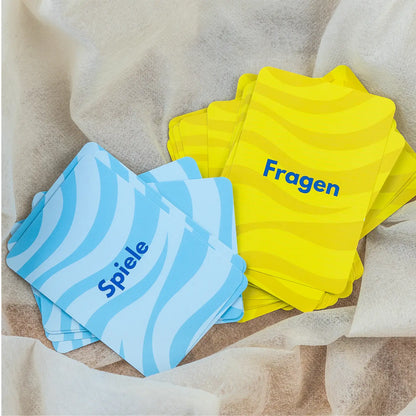 finimi Ask &amp; Task Kartenset für Kinder mit blauen Spielkarten und gelben Fragenkarten