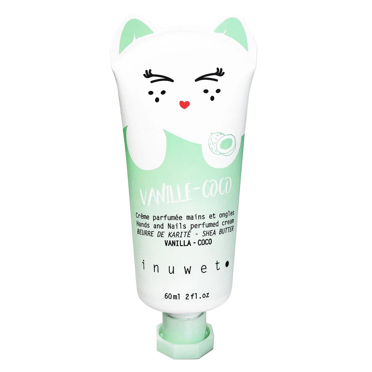 inuwet Handcreme Kokos-Vanille Duft in türkiser Katzenverpackung im typischen inuwet Design