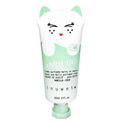 inuwet Handcreme Kokos-Vanille Duft in türkiser Katzenverpackung im typischen inuwet Design