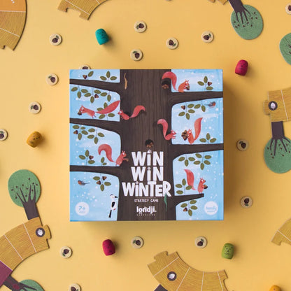 londji WIN WIN WINTER Verpackung mit Spielfiguren im Hintergrund
