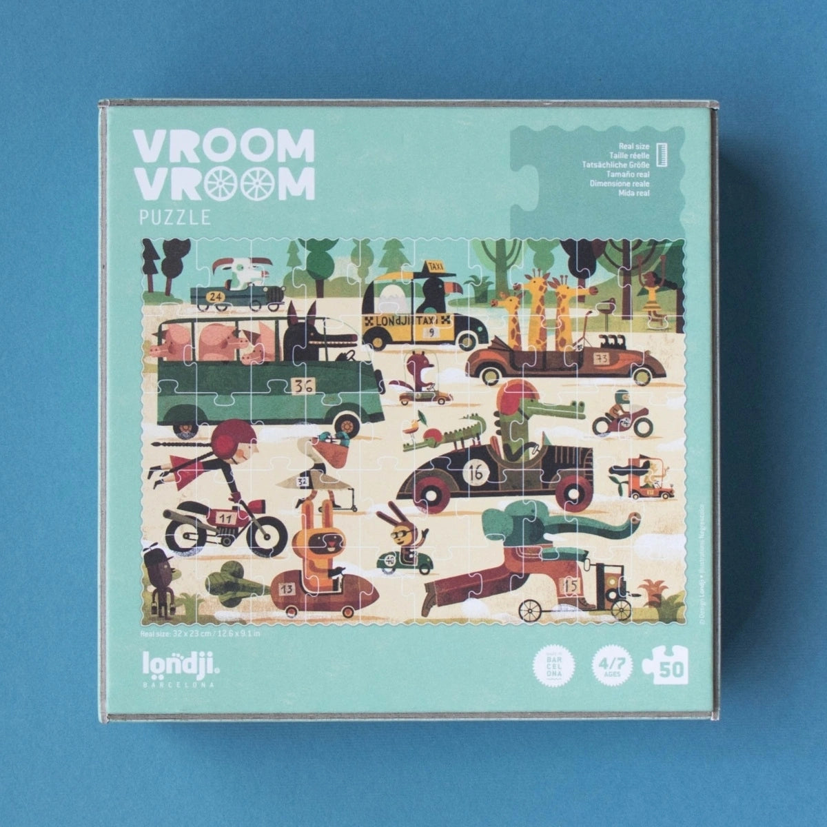 londji Pocket-Puzzle „Vroom Vroom“, 50 Teile, ab 4 Jahre, Fahrzeuge-Suchspiel für Kinder