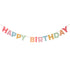 Meri Meri Happy Birthday Girlande aus buntem Filz mit gefüllten 3D-Buchstaben in Rot, Rosa, Pfirsich, Blau, Gelb und Mint – wiederverwendbare Geburtstagsdeko.