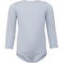 Baby-Seidenbody mit langen Ärmeln in der Farbe Clearwater aus hellblauer Seide, schlichtes und weiches Design für empfindliche Babyhaut