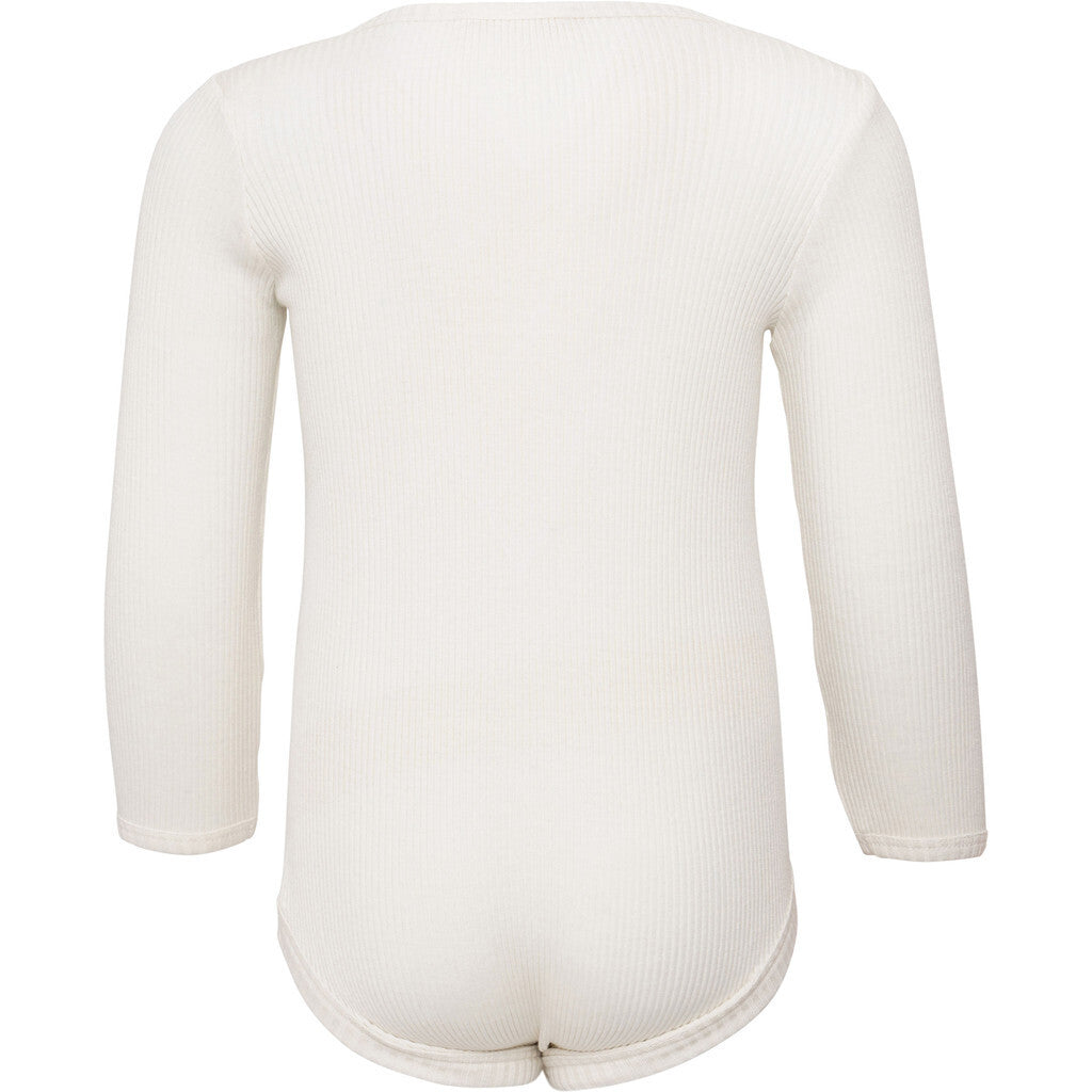 Baby-Seidenbody mit langen Ärmeln in der Farbe Cream aus beiger Seide, schlichtes und weiches Design für empfindliche Babyhaut