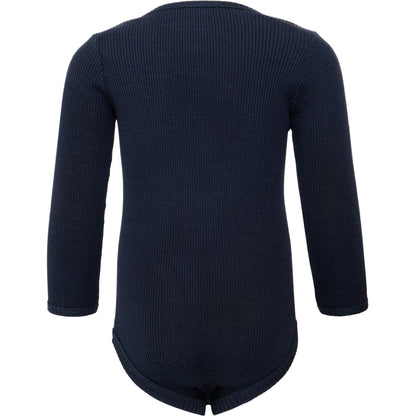 Baby-Seidenbody mit langen Ärmeln in der Farbe Dark Blue aus dunkelblauer Seide, schlichtes und weiches Design für empfindliche Babyhaut