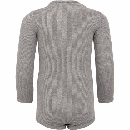 Baby-Seidenbody mit langen Ärmeln in der Farbe Grey Melange aus grauer Seide, schlichtes und weiches Design für empfindliche Babyhaut