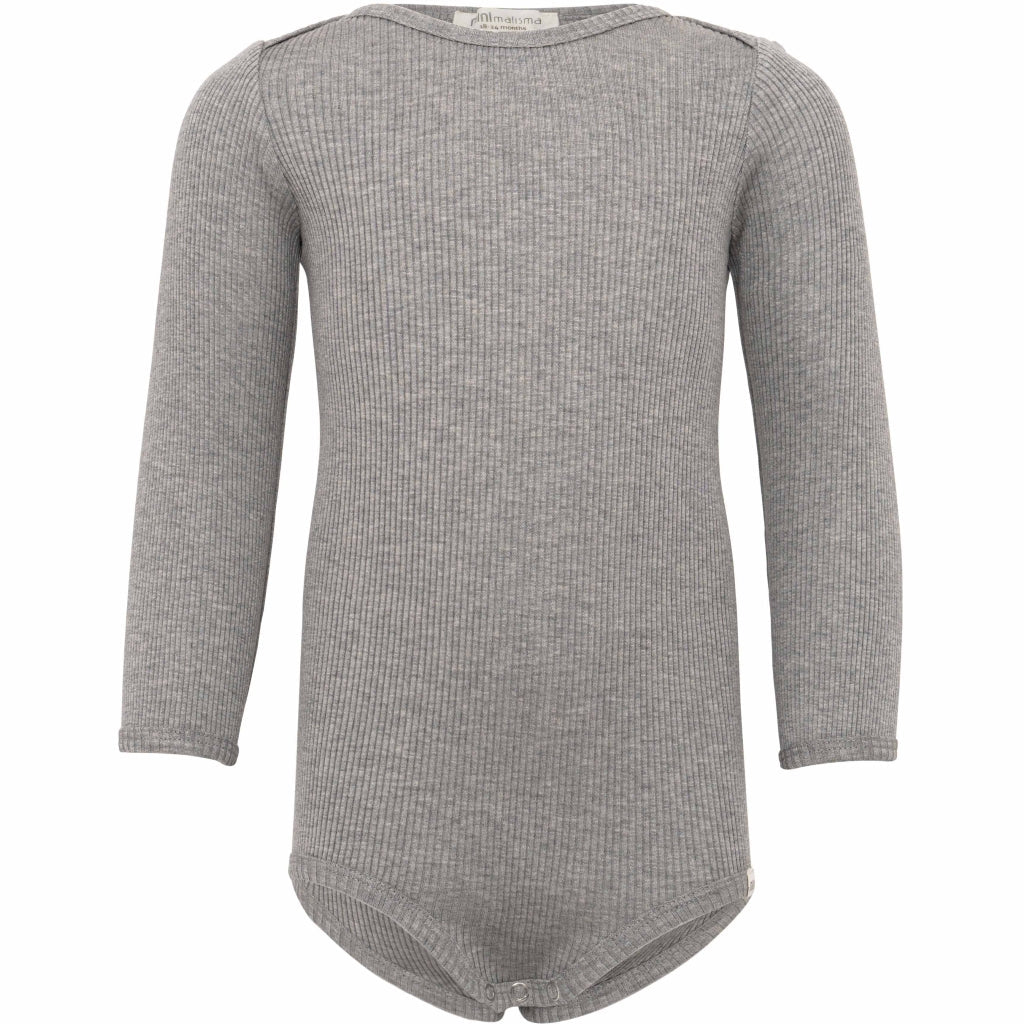 Baby-Seidenbody mit langen Ärmeln in der Farbe Grey Melange aus grauer Seide, schlichtes und weiches Design für empfindliche Babyhaut