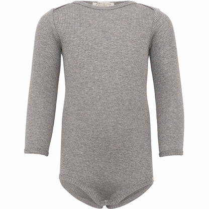 Baby-Seidenbody mit langen Ärmeln in der Farbe Grey Melange aus grauer Seide, schlichtes und weiches Design für empfindliche Babyhaut