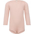 Baby-Seidenbody mit langen Ärmeln in der Farbe Sweet Rose aus hellrosa Seide, schlichtes und weiches Design für empfindliche Babyhaut