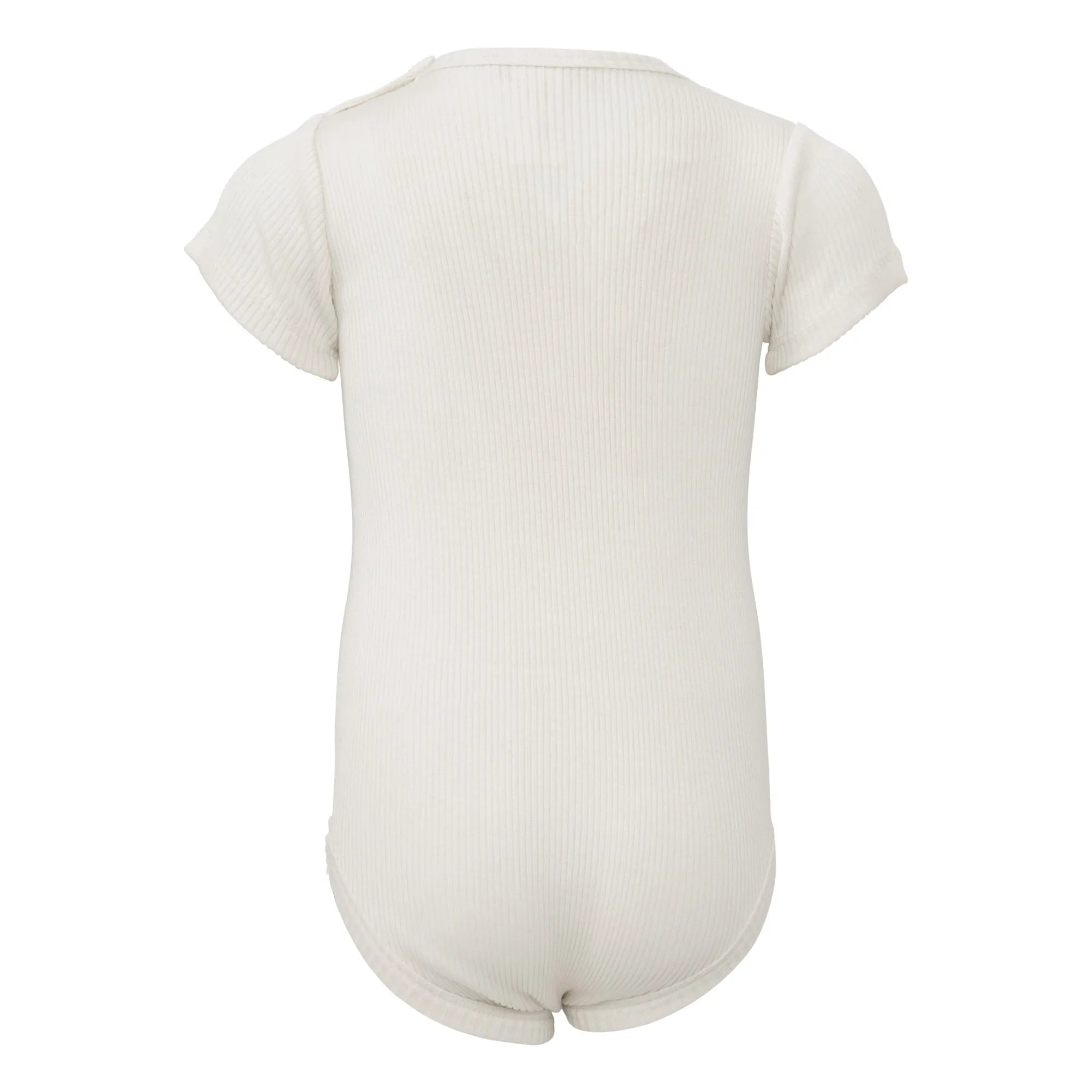 Baby-Seidenbody mit kurzen Ärmeln in der Farbe Cream aus beiger Seide, schlichtes und weiches Design für empfindliche Babyhaut