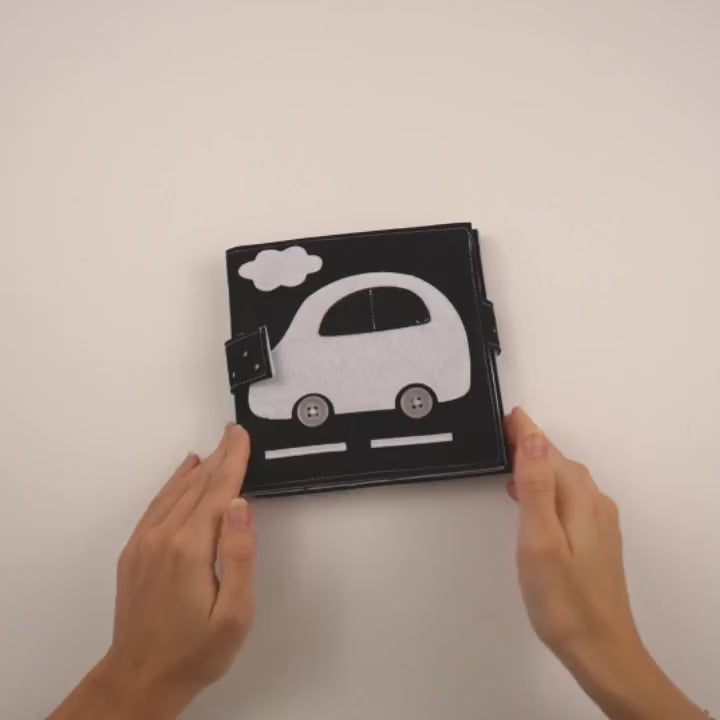 Schwarz Weiß Kontrastbuch für Neugeborene aus Filz Jolly Designs Babyspielzeug