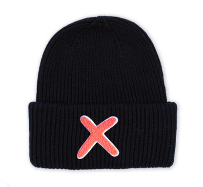 UNIO Hamburg LUMI X Mütze, Farbe navy, warme Unisex-Wintermütze, feines Maschenbild, längerer Schnitt mit Umschlag, markantes X-Detail