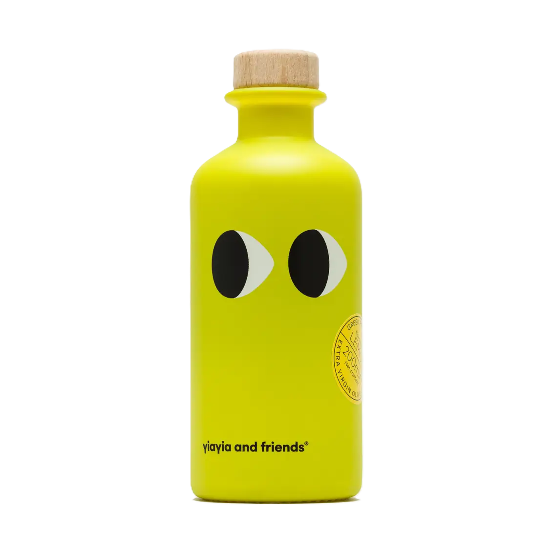 Extra natives Olivenöl von yiayia and friends mit Zitrone verfeinert, 200 ml in einer gelben Flasche 