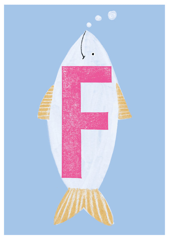 Buchstabenkarte `F`  wie Fisch