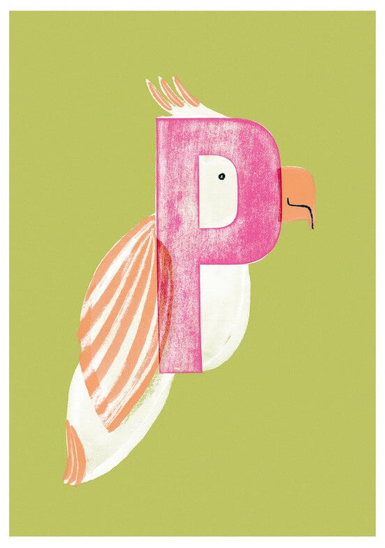 Buchstabenkarte `P`  wie Papagei