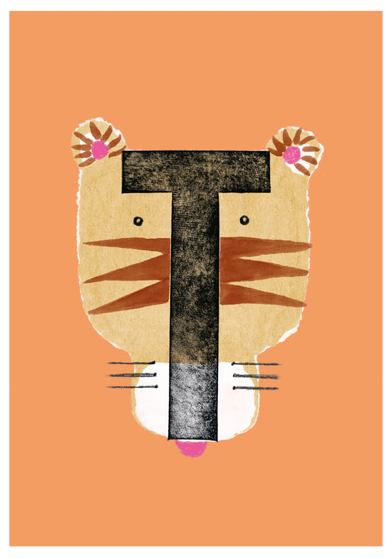 Buchstabenkarte `T`  wie Tiger