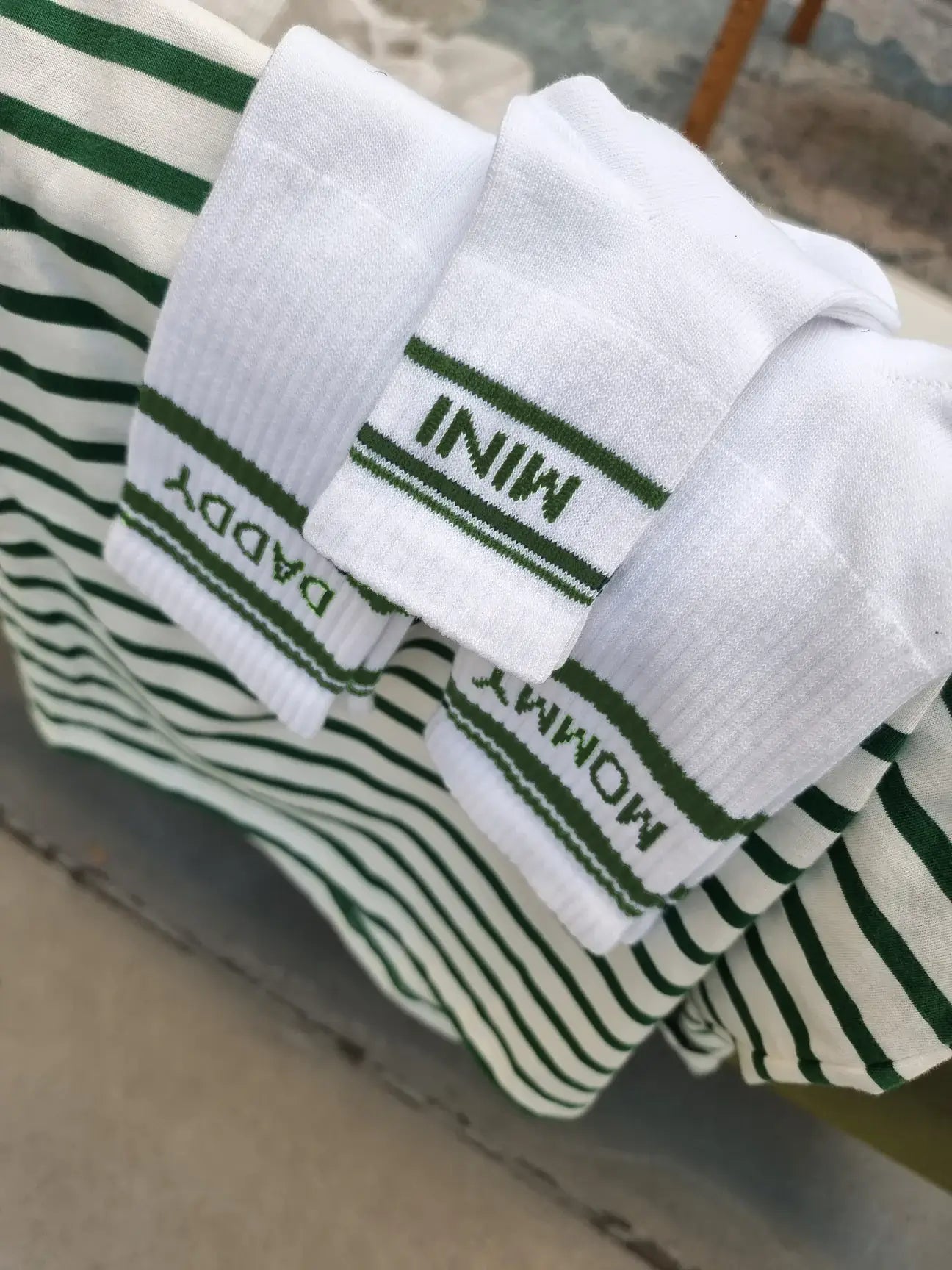 Socken Mommy - grün gestreift